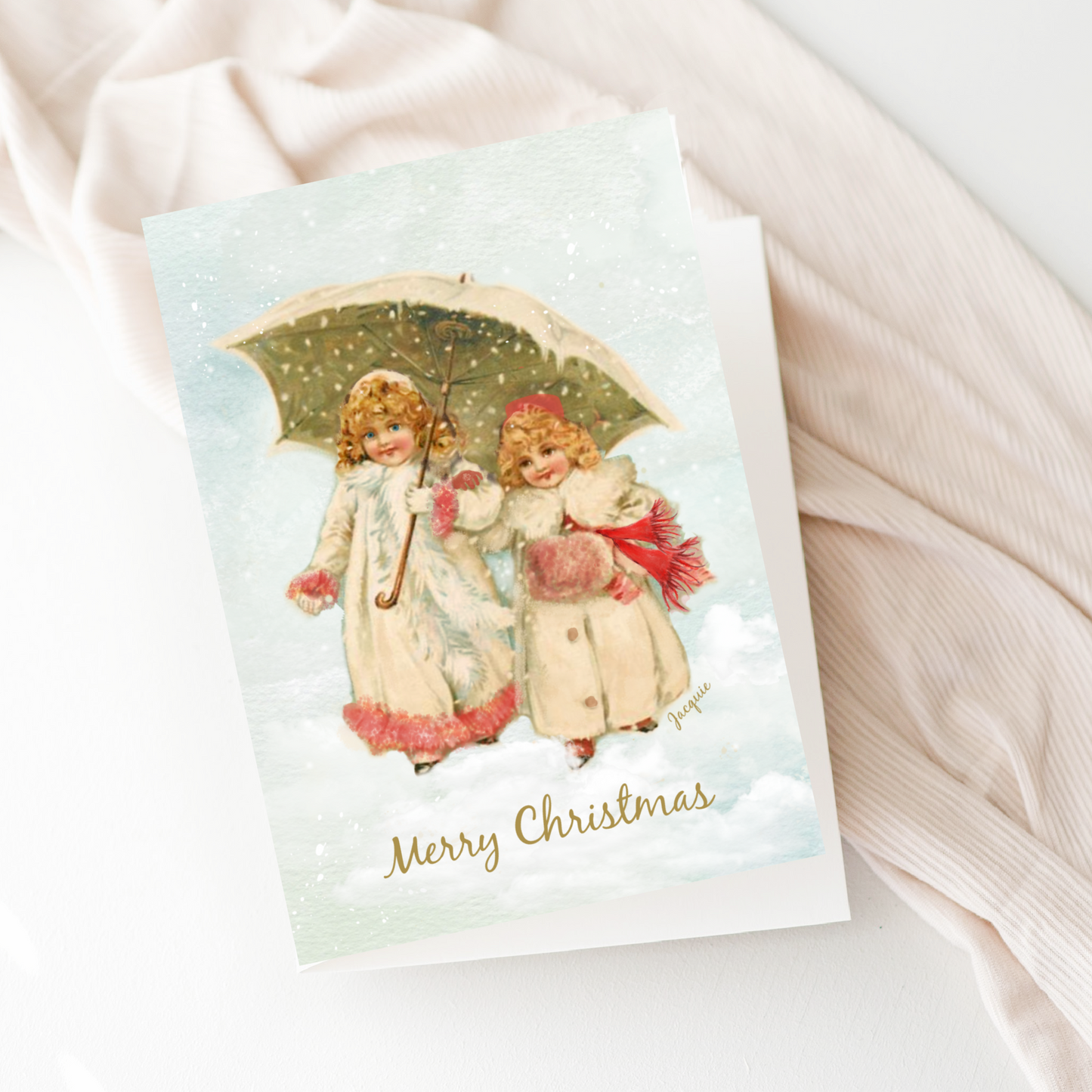 Girls under a Snowy Umbrella