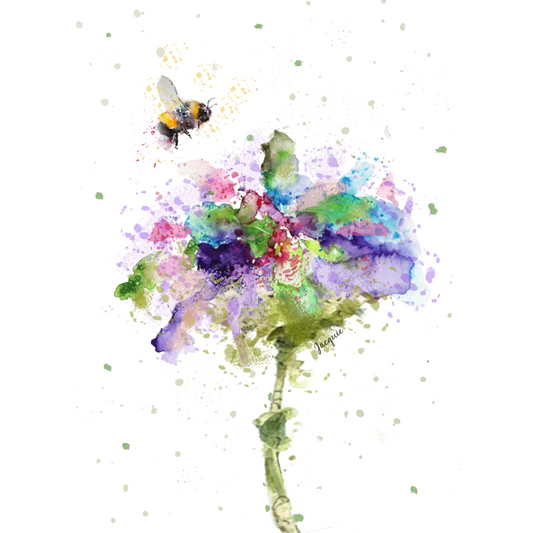 Bee & Watercolor Flower