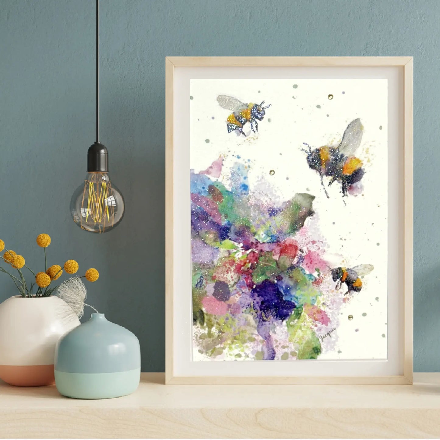 Bees & Watercolor Flower