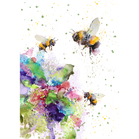 Bees & Watercolor Flower