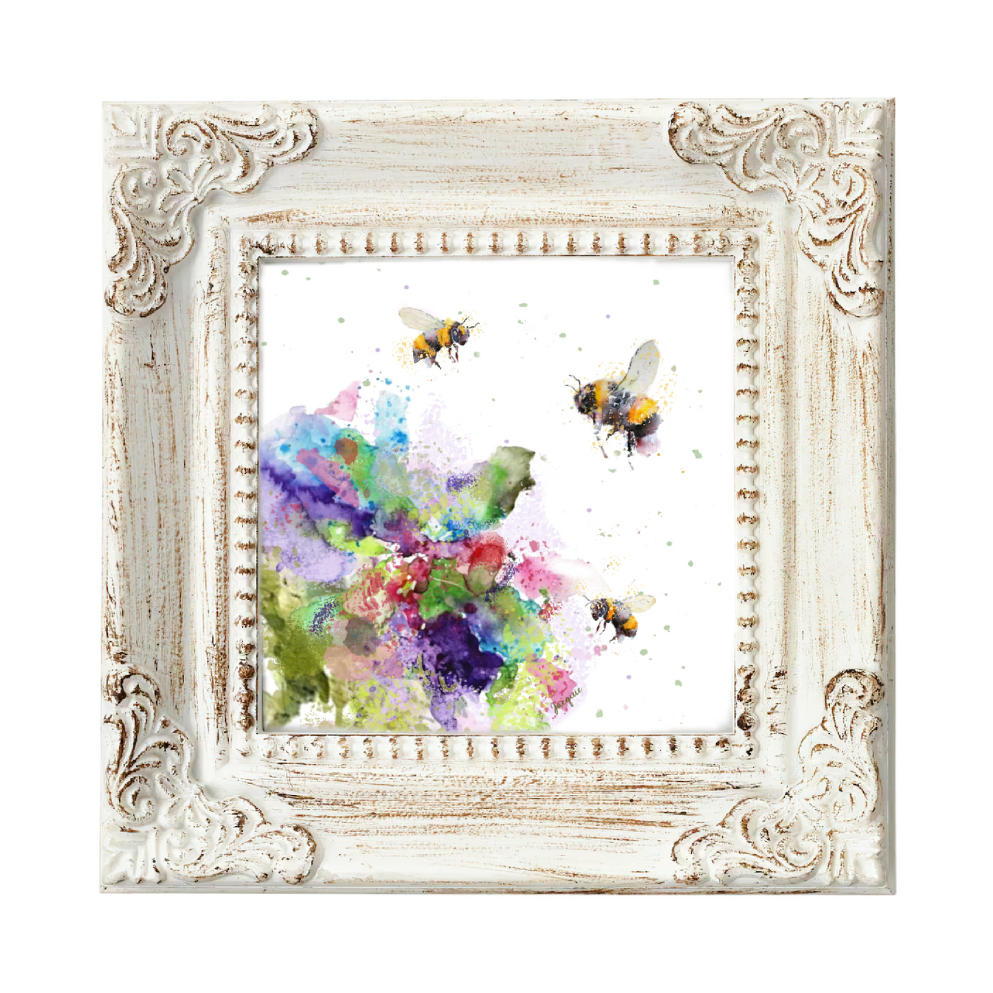 Bees & Watercolor Flower