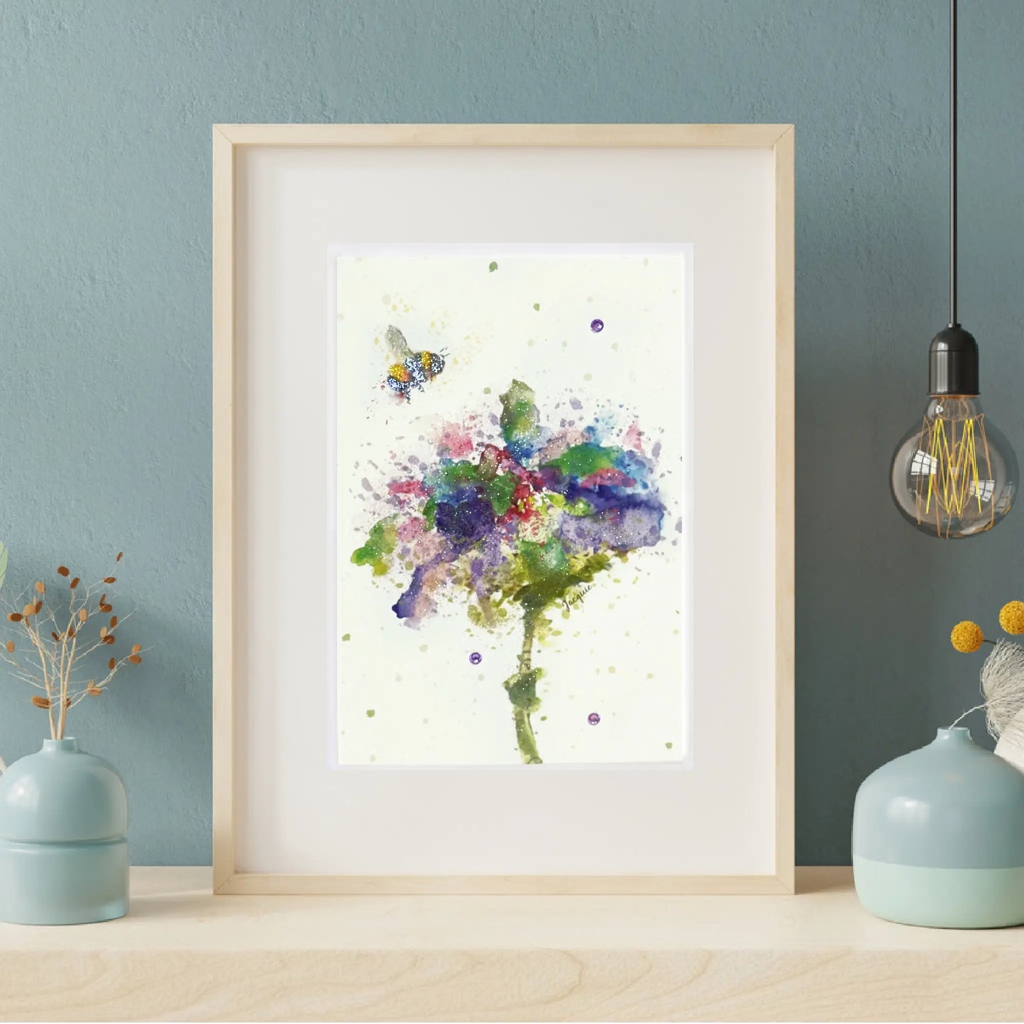 Bee & Watercolor Flower