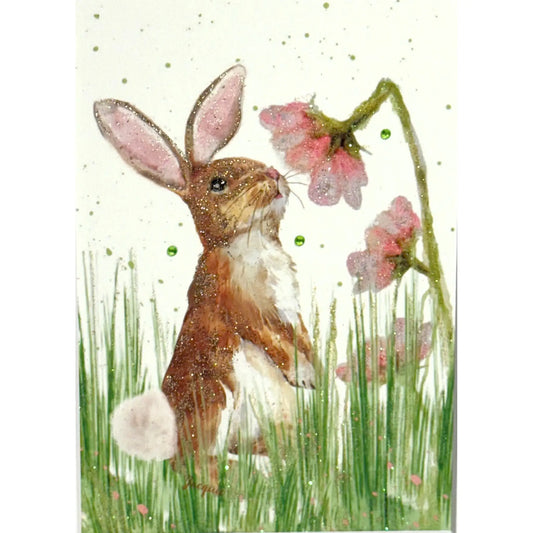 Bunny Smelling Flowers