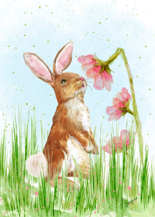 Bunny Smelling Flowers