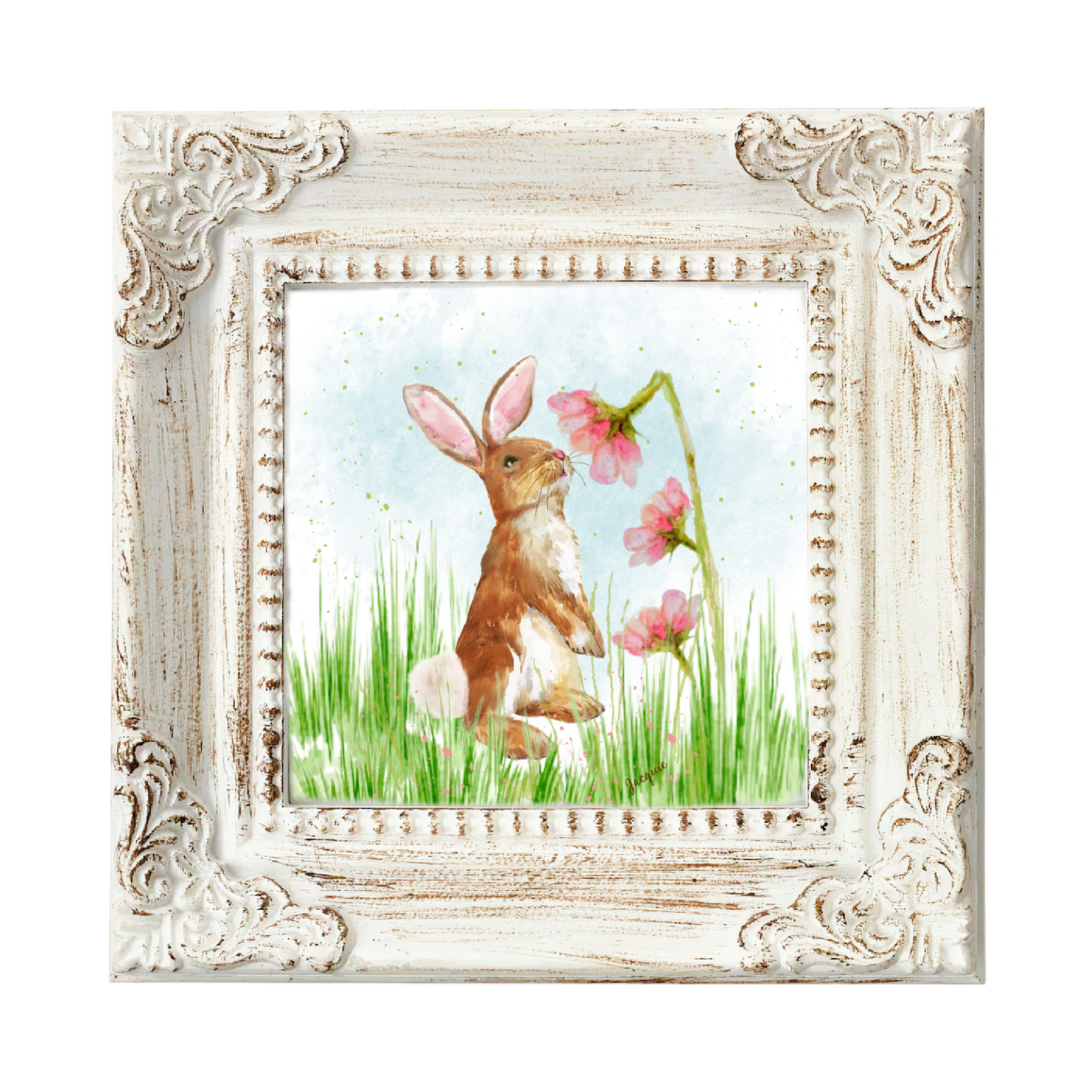 Bunny Smelling Flowers