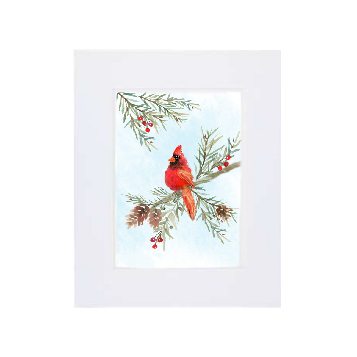 Cardinal in the Pine Boughs
