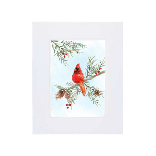 Cardinal in the Pine Boughs