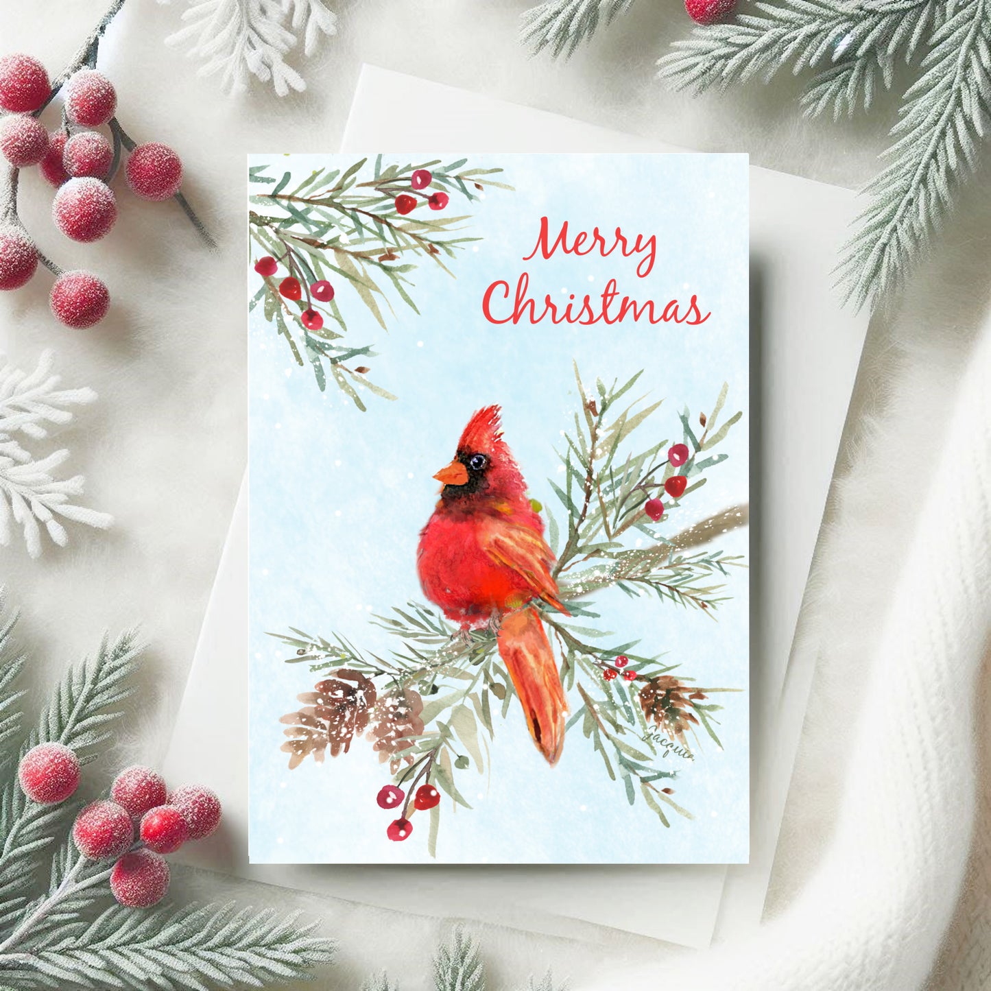 Cardinal on a Snowy Branch