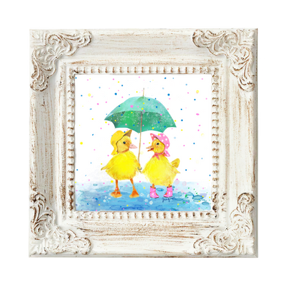 Ducklings Under an Umbrella