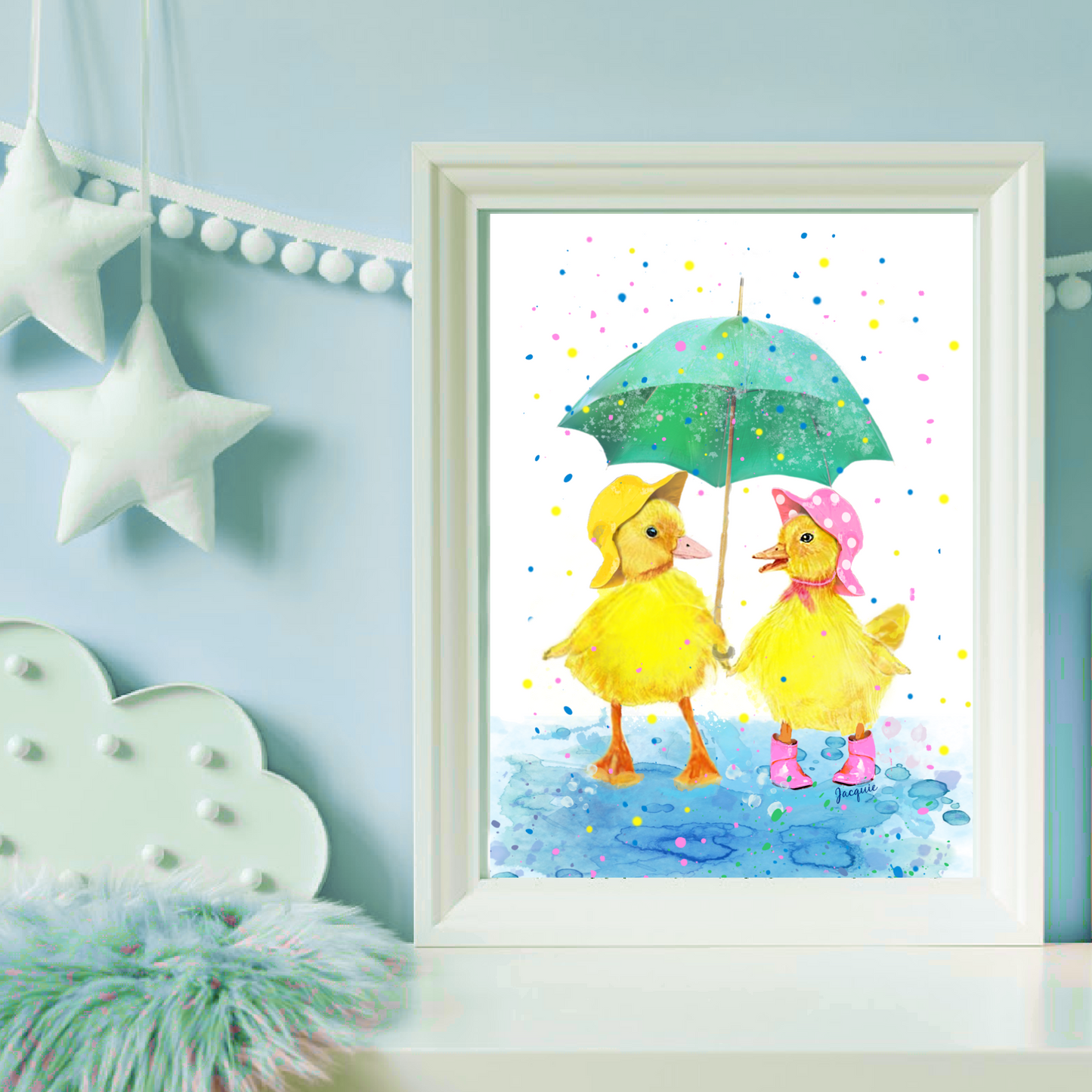 Ducklings Under an Umbrella