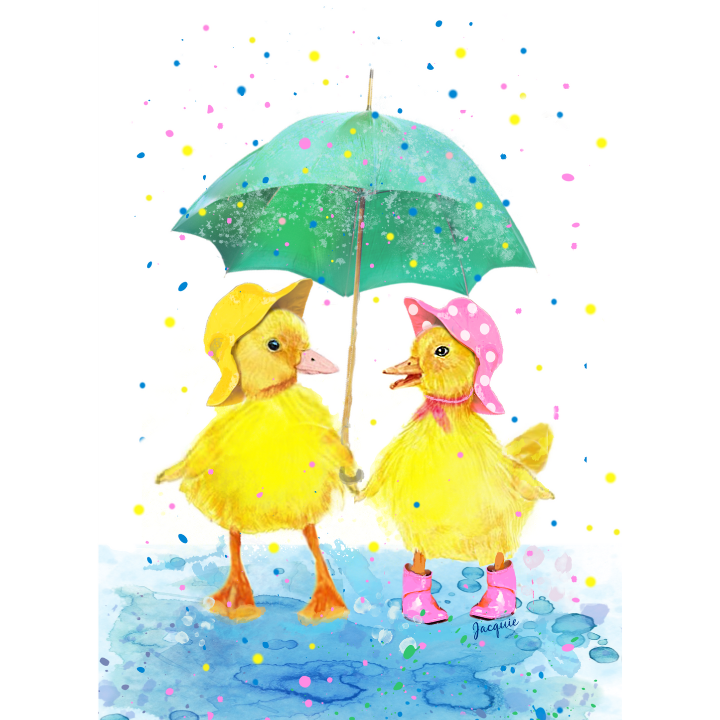 Ducklings Under an Umbrella