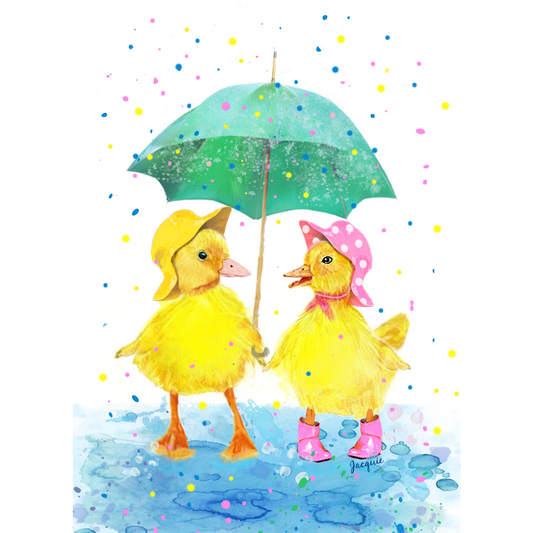 Ducklings Under an Umbrella