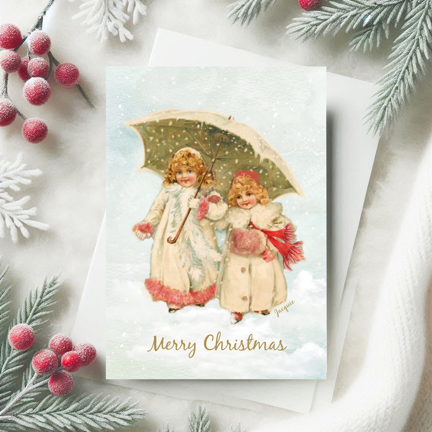 Girls under a Snowy Umbrella