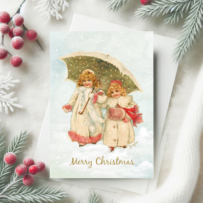 Girls under a Snowy Umbrella