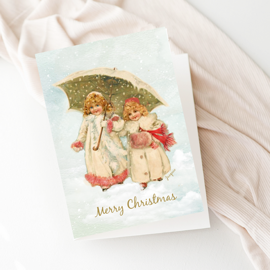 Girls under a Snowy Umbrella