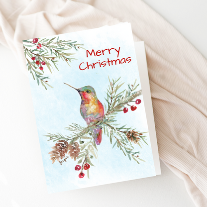 Hummingbird on a Snowy Branch