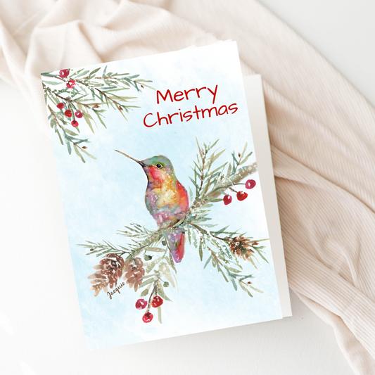 Hummingbird on a Snowy Branch