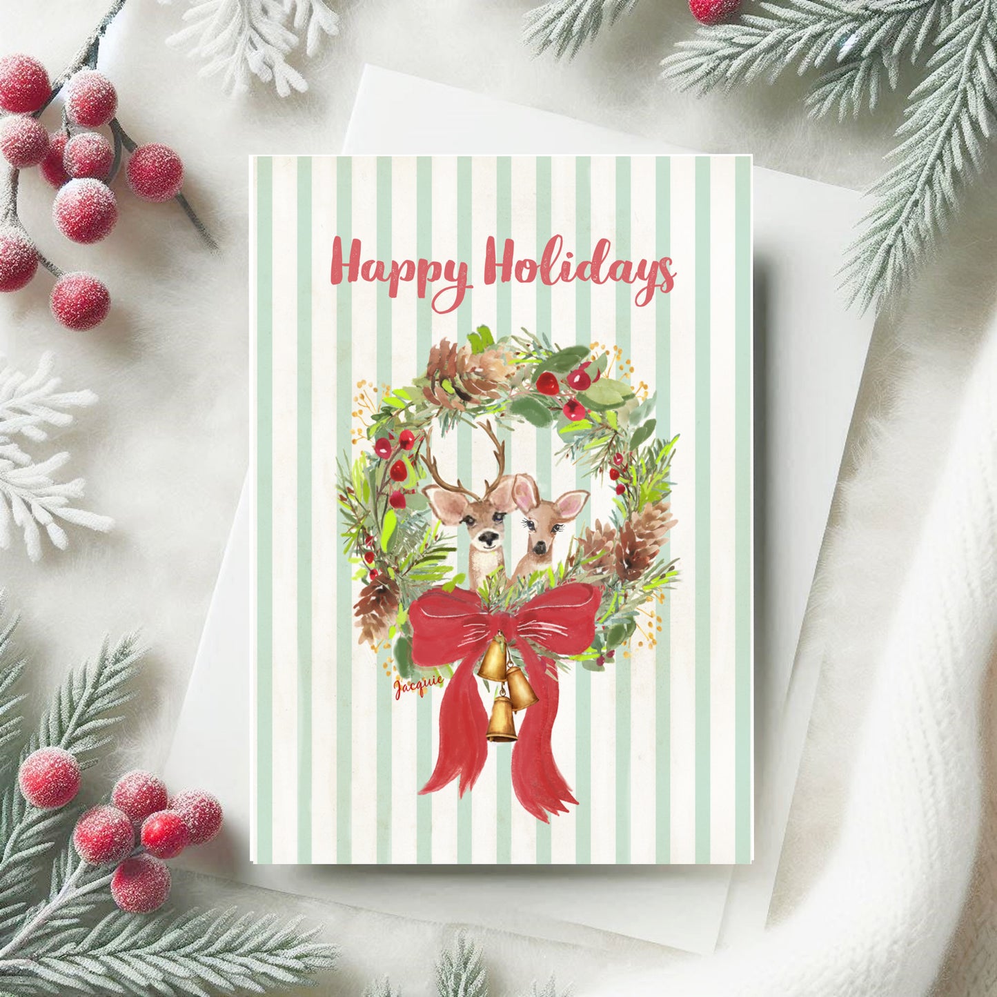 Deer in Holiday Wreath